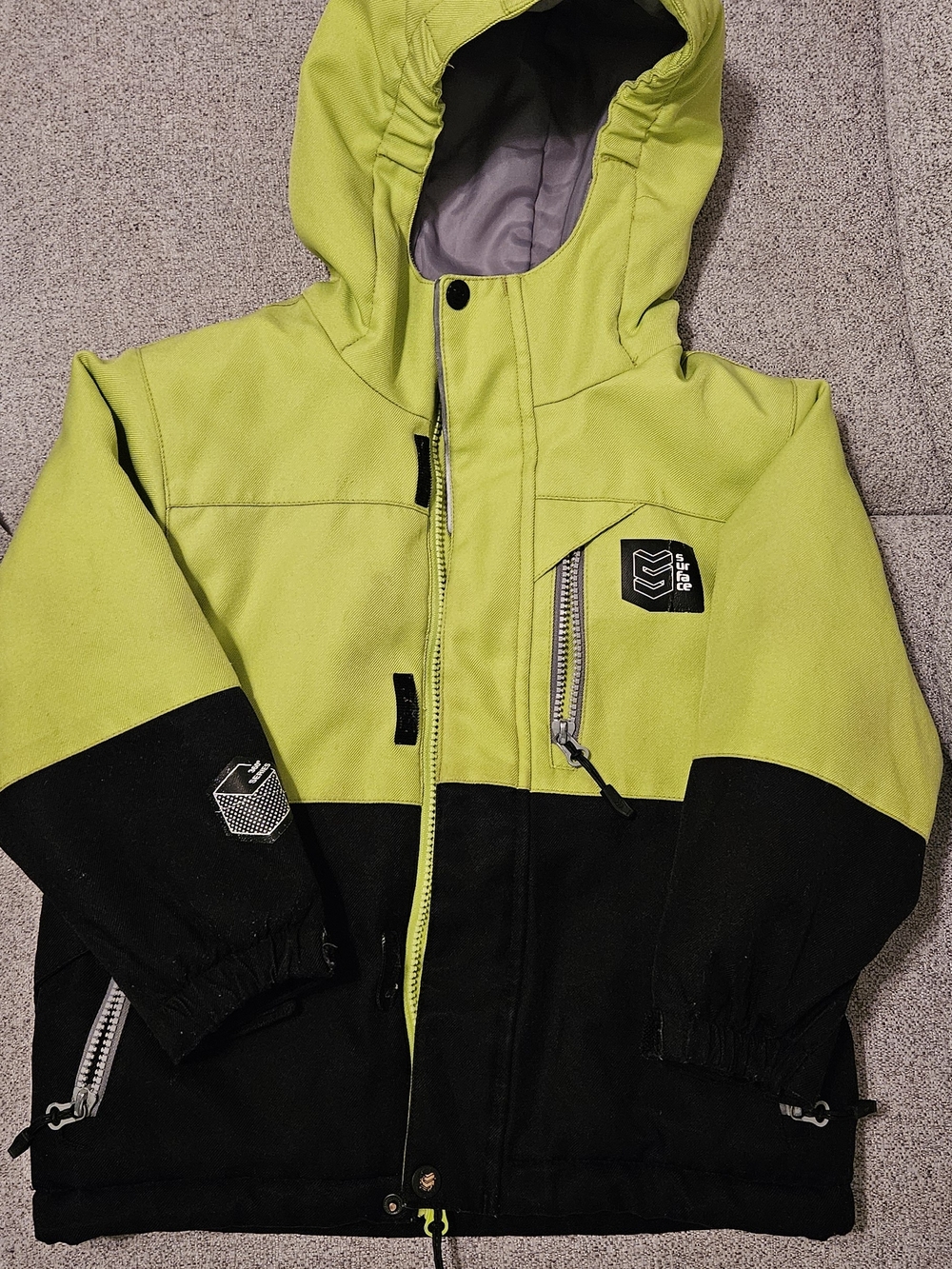 Kids Lime Green and Black Hooded Winter Jacket